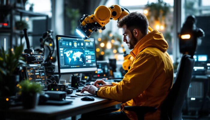 A photograph of a mechanical engineer working remotely
