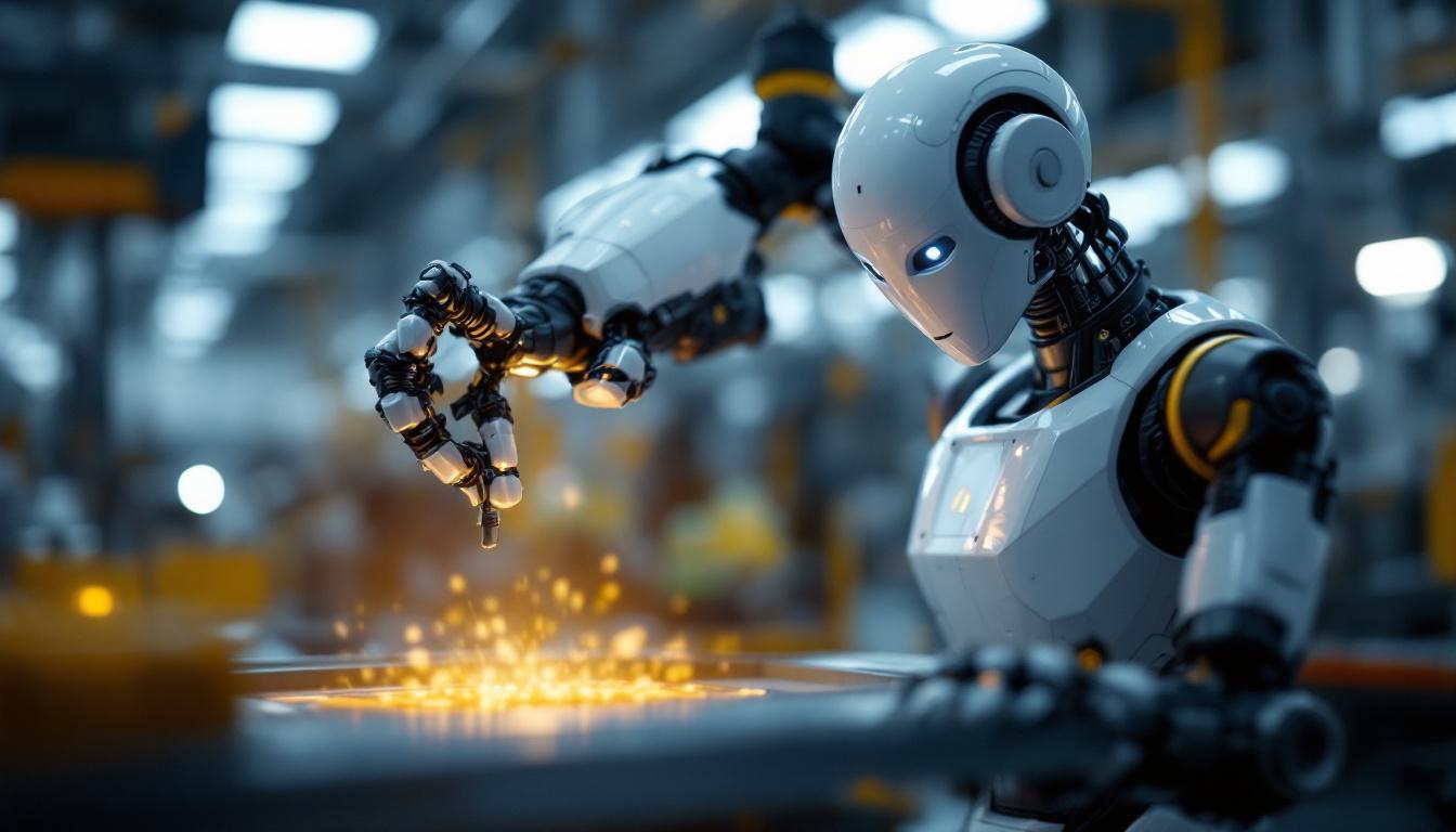 A photograph of capture a photograph of a modern industrial robot in action