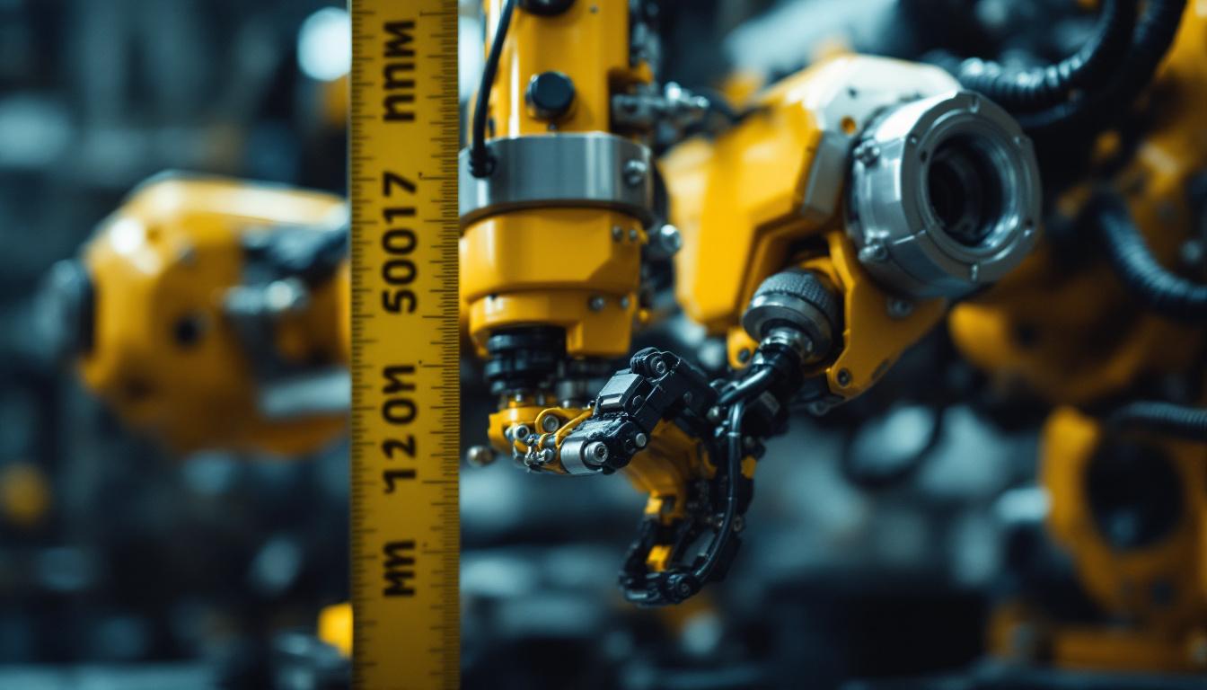 A photograph of a close-up of an industrial robot in action