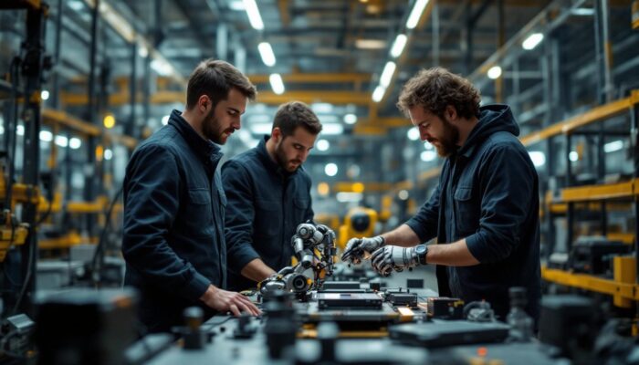A photograph of a dynamic industrial workspace where agile methodologies are being applied