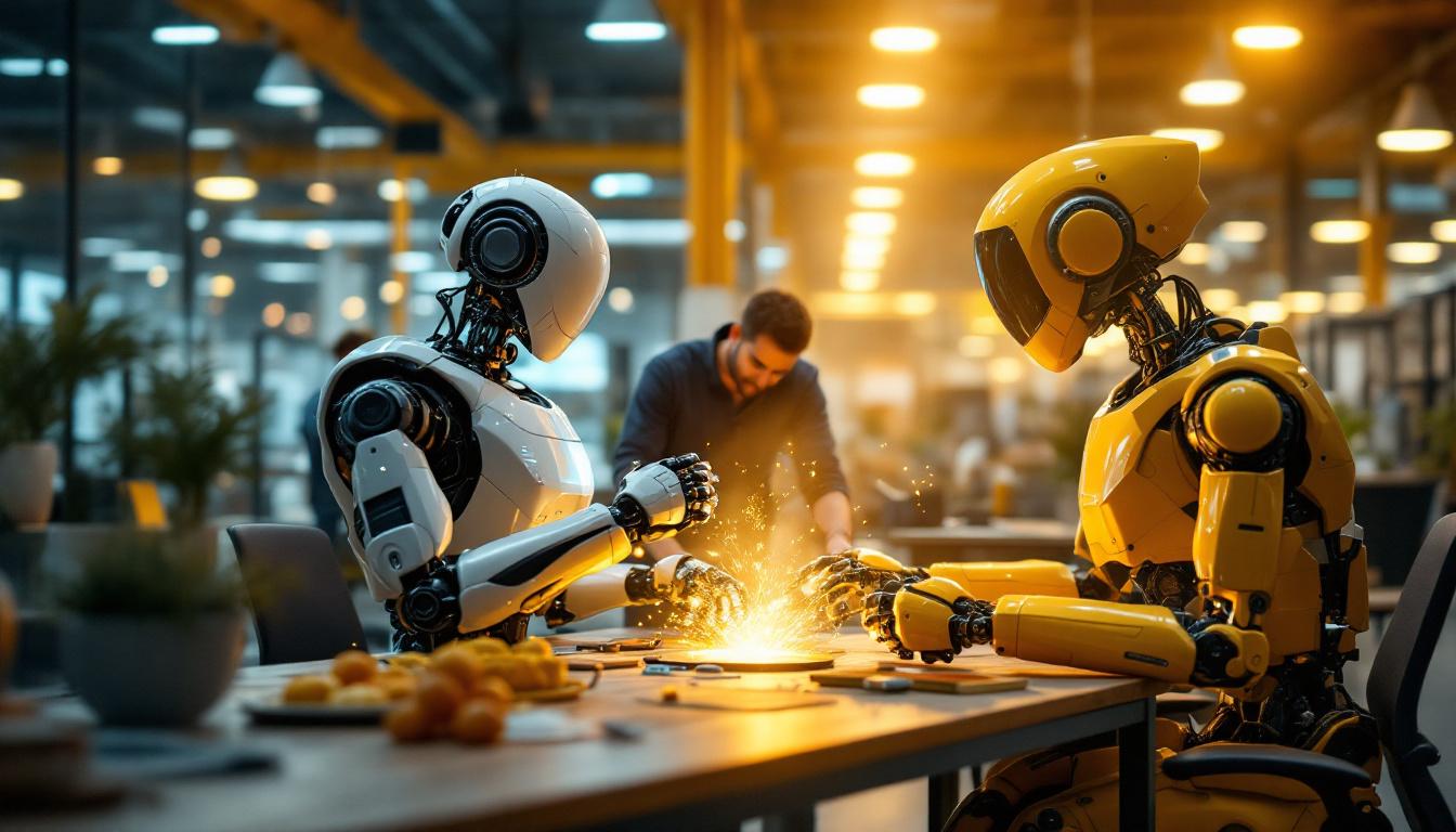 A photograph of a dynamic scene showcasing both a web-based robotic application