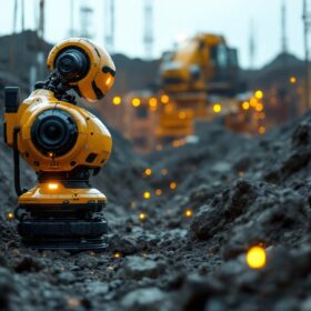 A photograph of a high-tech industrial robot equipped with a lidar sensor in action