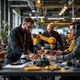A photograph of a dynamic robotics startup workspace in the bay area