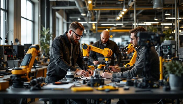 A photograph of a dynamic robotics startup workspace in the bay area