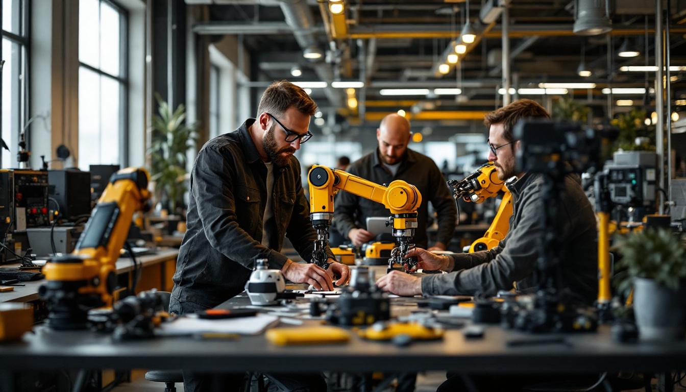 A photograph of a dynamic robotics startup workspace in the bay area