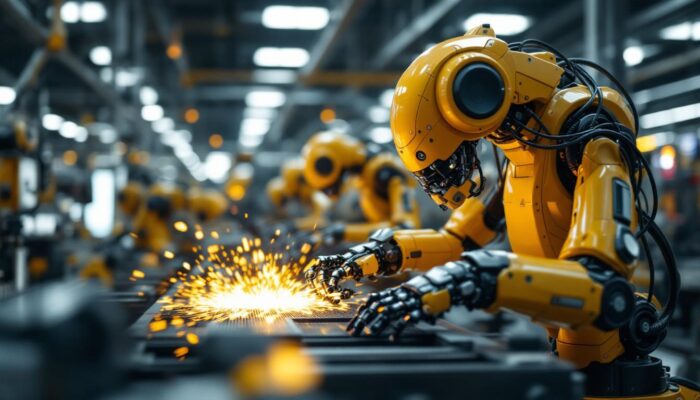 A photograph of a dynamic scene in a boston industrial setting