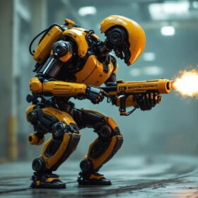 A photograph of capture a photograph of a boston dynamics robot in action