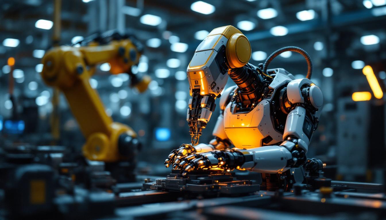 A photograph of a modern industrial robot in action