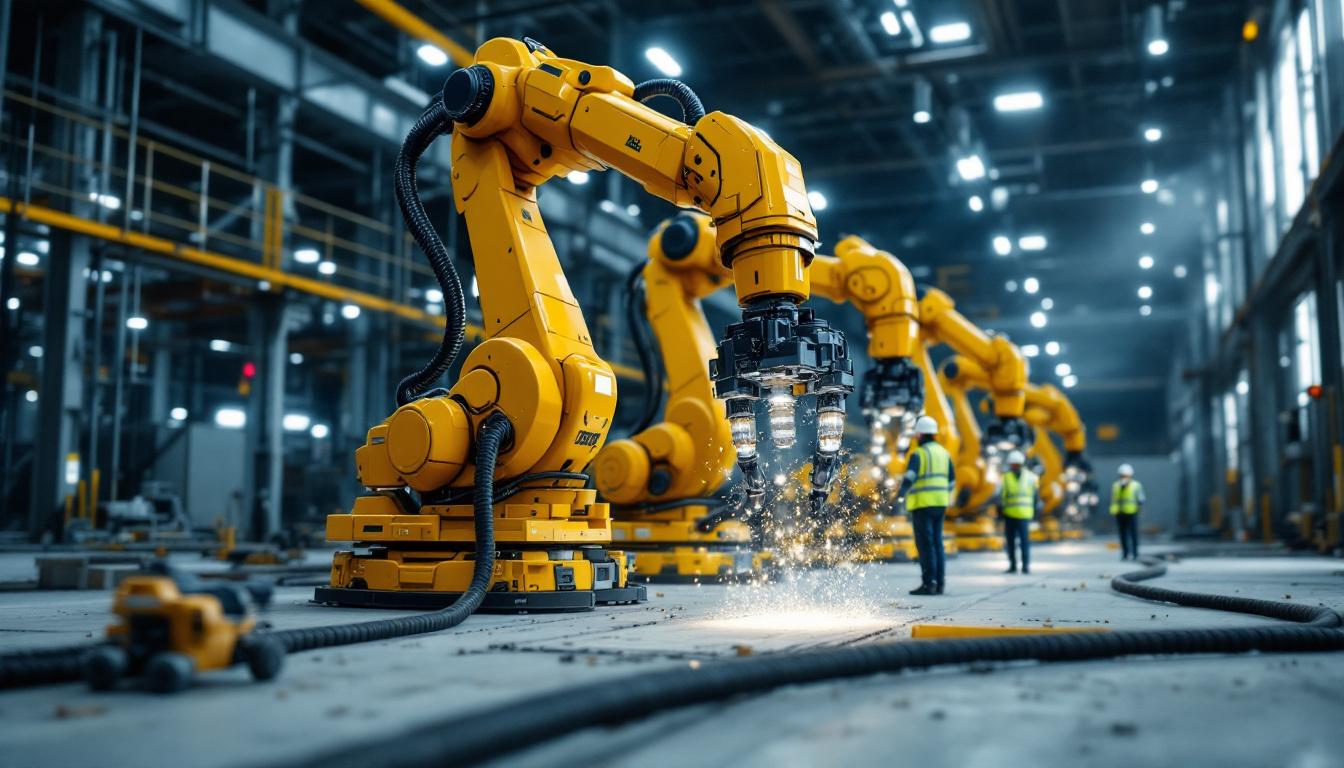 A photograph of a turner construction co. project site showcasing industrial robots in action