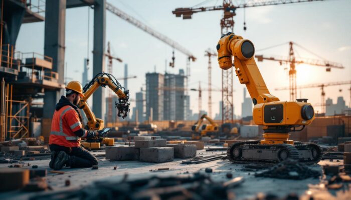 A photograph of capture a photograph of a modern construction site featuring a wireless construction camera in action
