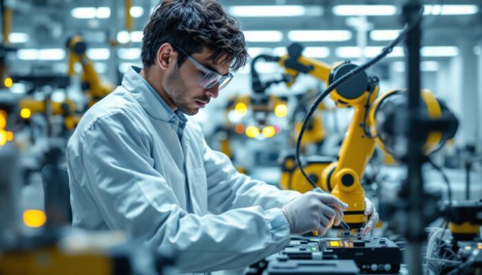 A photograph of a biomedical engineer in a lab setting