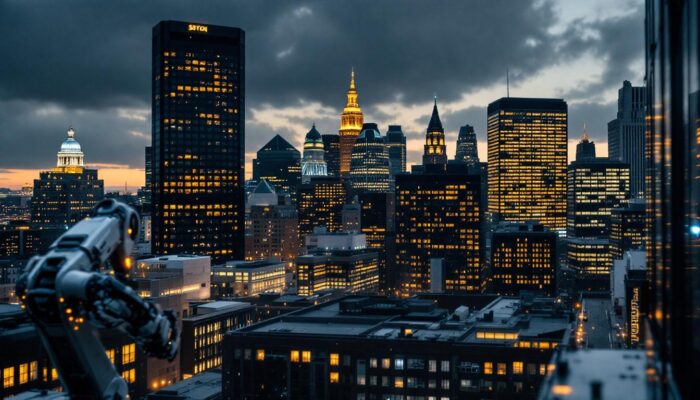 A photograph of capture a photograph of a bustling boston cityscape featuring iconic landmarks