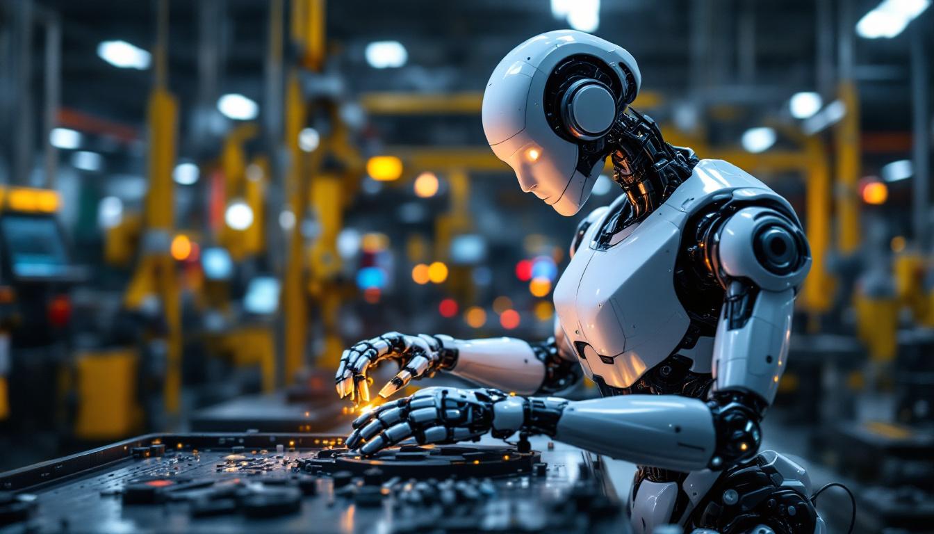 A photograph of a sleek industrial robot in action