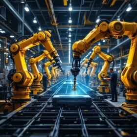 A photograph of a bustling industrial setting in boston