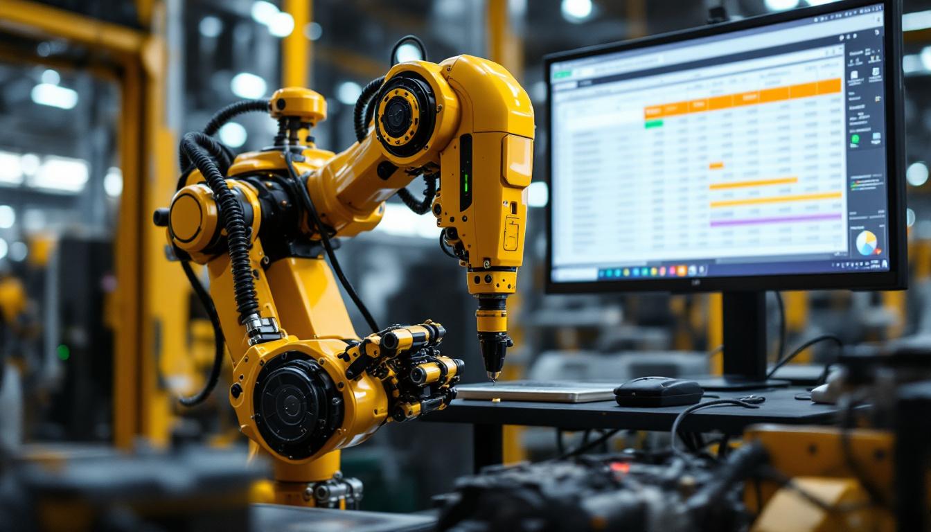 A photograph of a sleek industrial robot in action