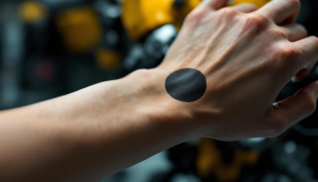 A photograph of a close-up of a person's arm featuring a prominent black spot