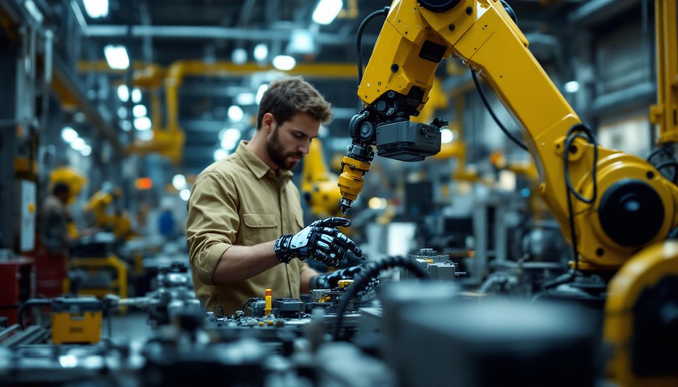 A photograph of a dynamic scene in a bustling new york city industrial workspace