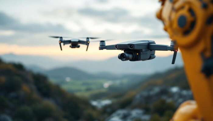 A photograph of a drone in action