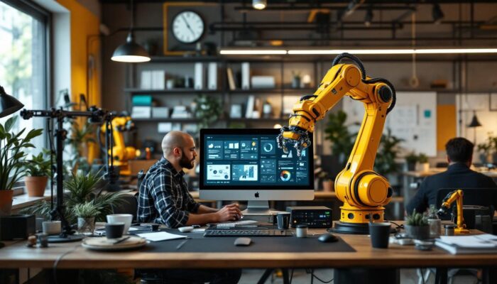 A photograph of a dynamic workspace where a ux designer collaborates with a team