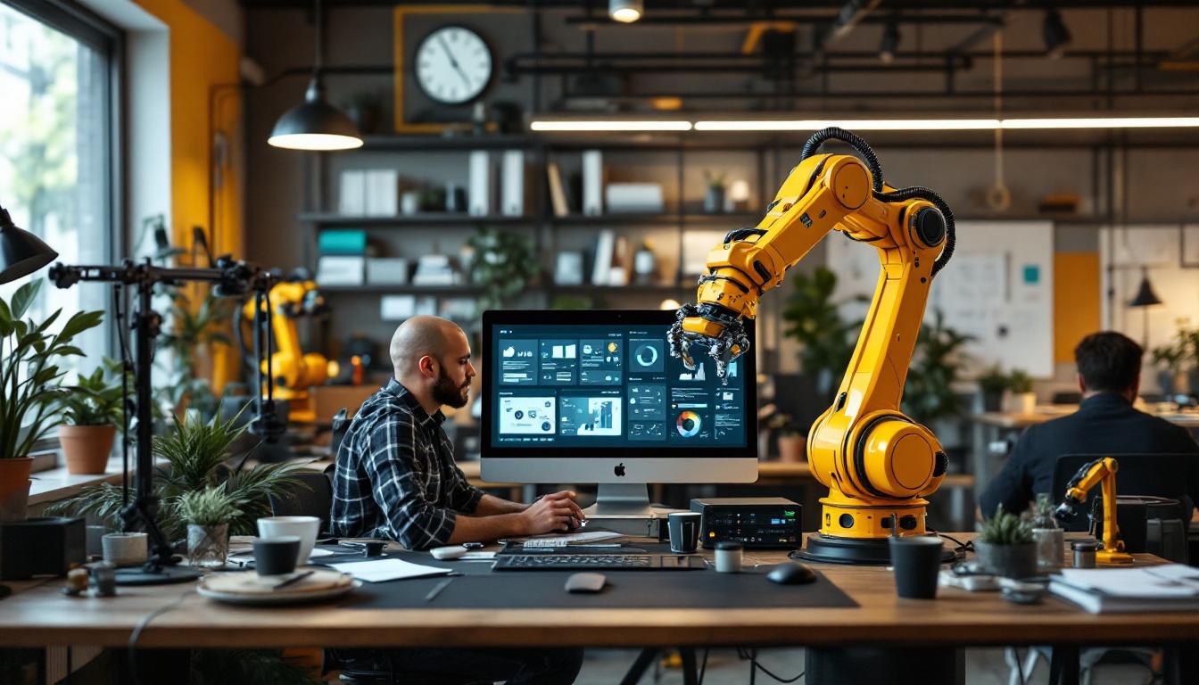 A photograph of a dynamic workspace where a ux designer collaborates with a team