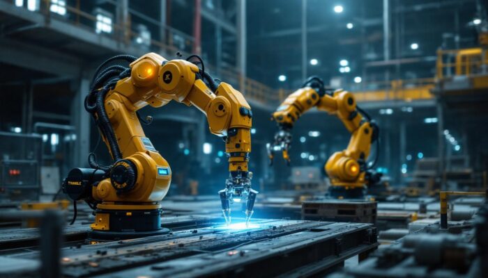 A photograph of a construction site where trimble project management software is being used in conjunction with industrial robots