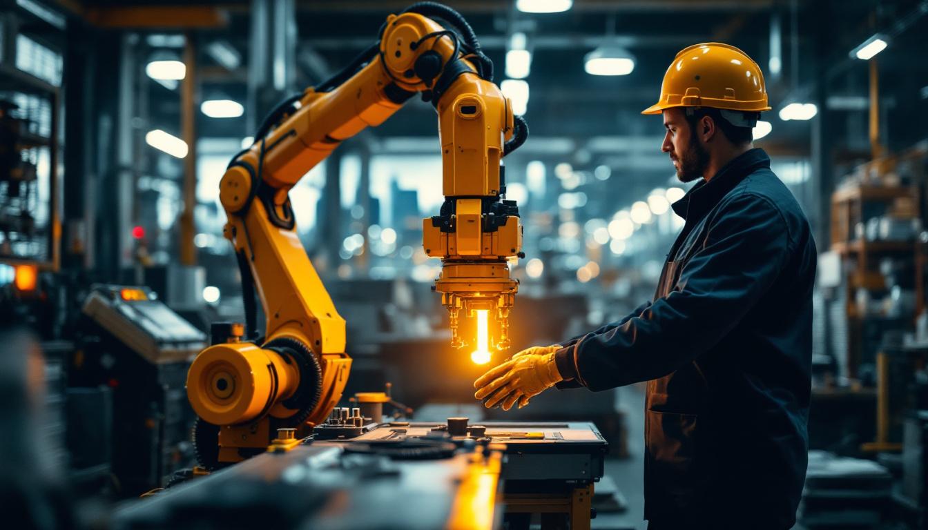 A photograph of a bustling industrial workspace in boston