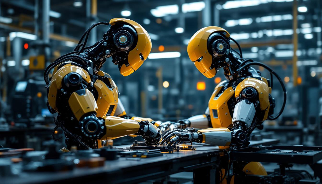 A photograph of a modern industrial robot in action within a manufacturing setting
