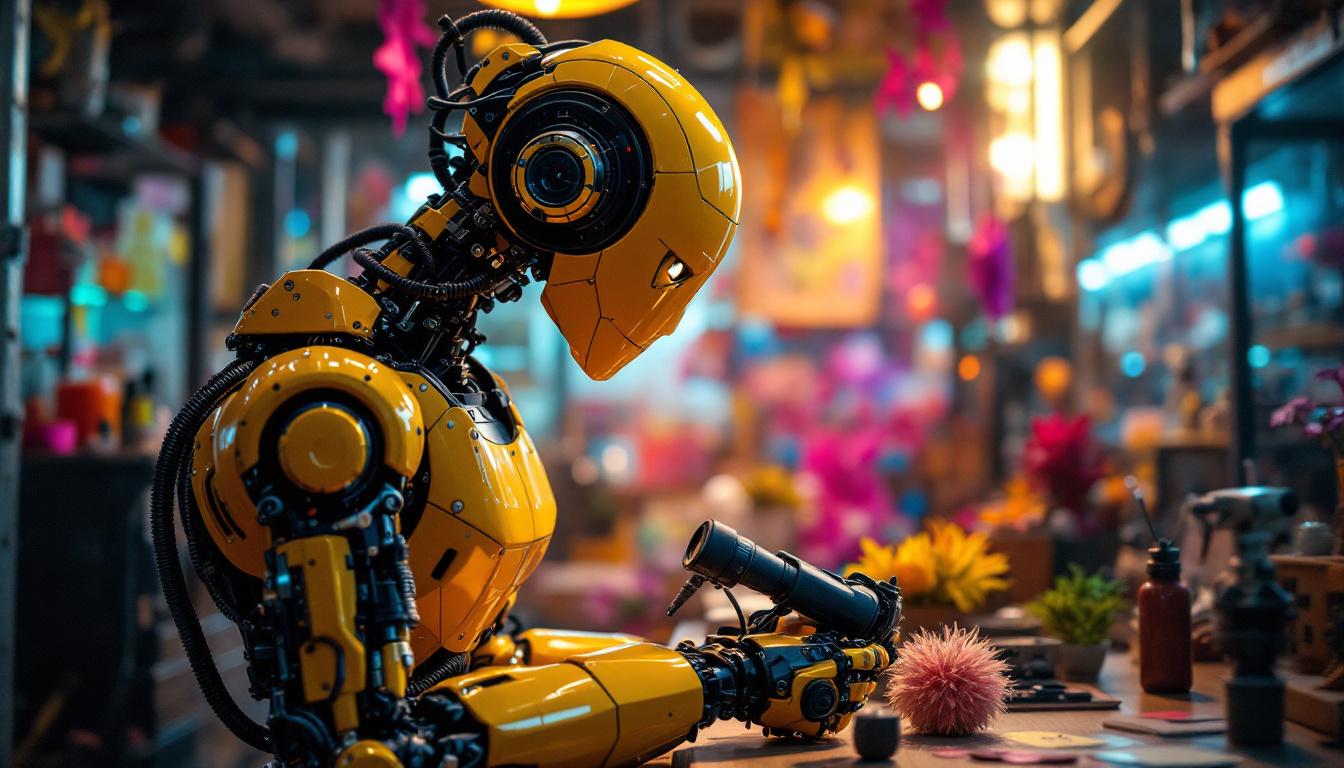 A photograph of a dynamic industrial robot in action