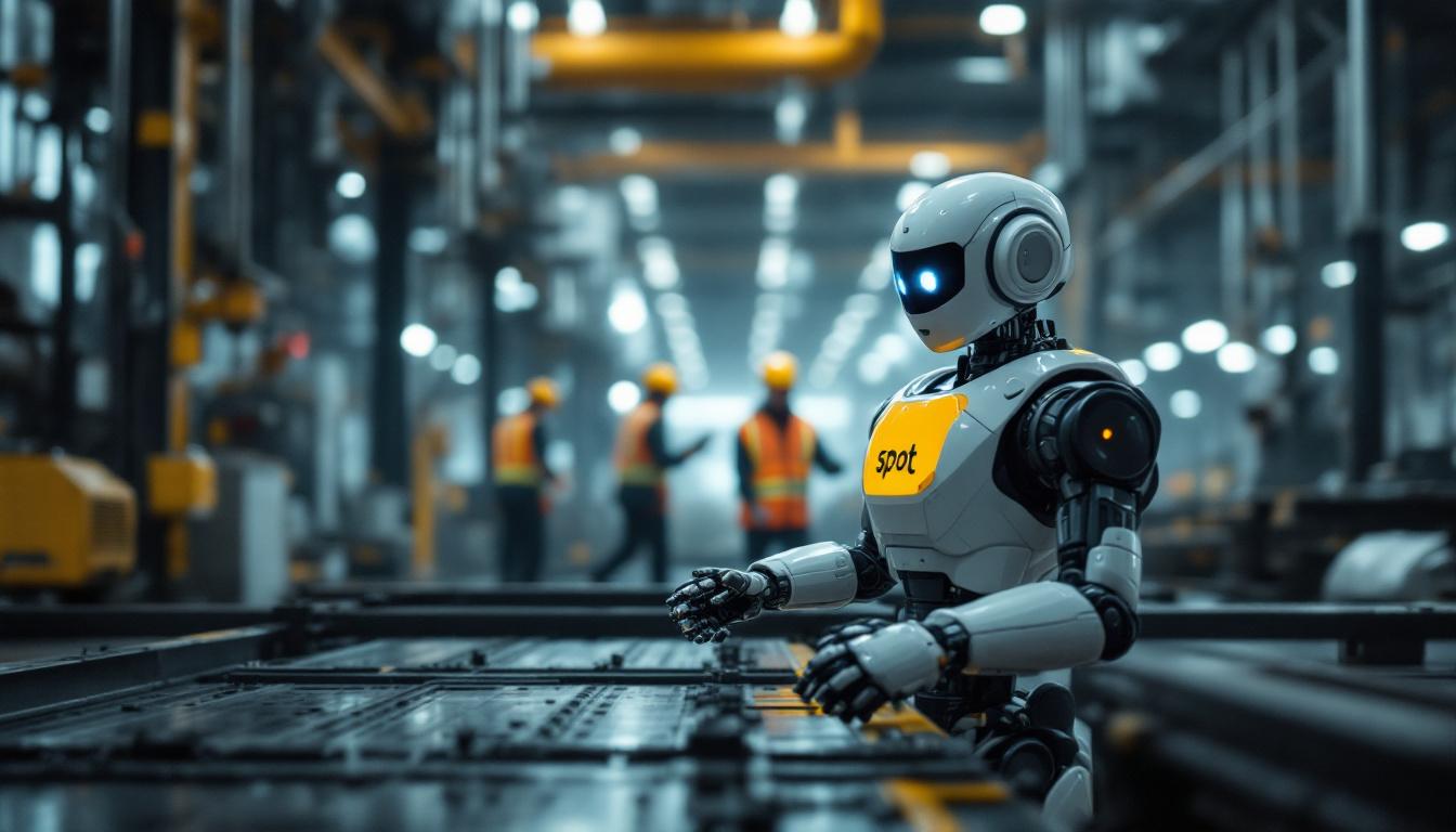 A photograph of a spot robot navigating an industrial environment