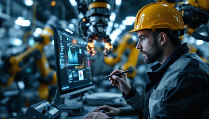 A photograph of a skilled technician meticulously annotating data on a computer screen