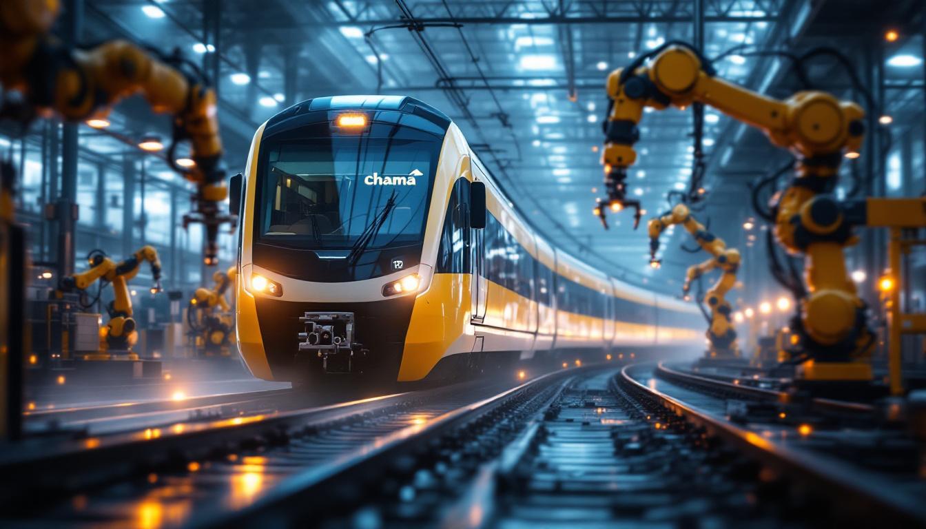 A photograph of a dynamic scene showcasing a chama train in motion