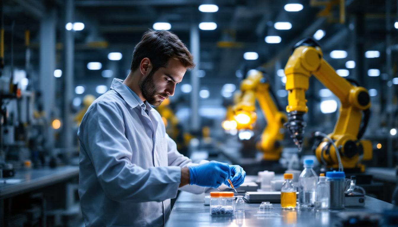 A photograph of a materials engineer in a lab setting