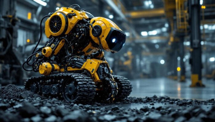 A photograph of a mining bot in action within a modern industrial setting