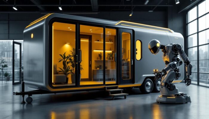 A photograph of capture a photograph of the atlas mobile home in a modern setting