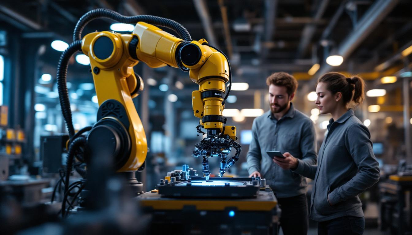A photograph of a dynamic industrial robotics environment