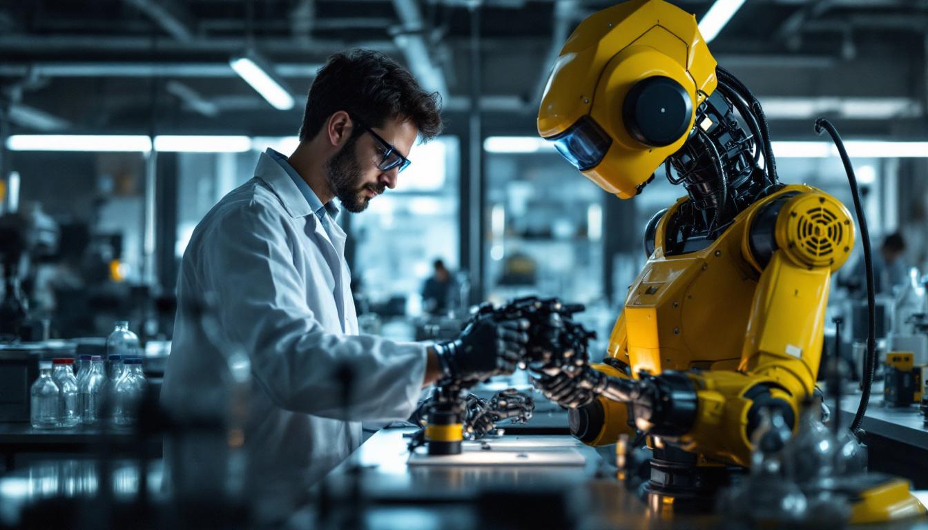 A photograph of capture a photograph of a modern laboratory setting in boston