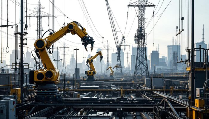 A photograph of a bustling industrial setting in boston