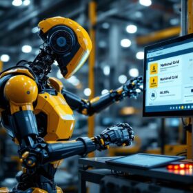 A photograph of a modern industrial robot in action within a manufacturing environment