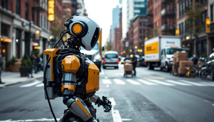 A photograph of capture a photograph of a bustling boston street scene on moving day