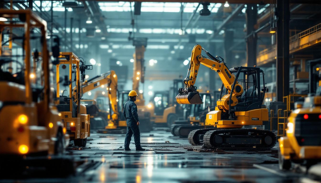A photograph of capture a photograph of a dynamic industrial setting featuring a variety of action equipment