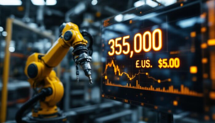 A photograph of a dynamic industrial robotic arm in action