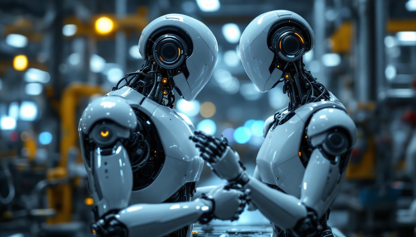 A photograph of a sleek industrial robot in action within a modern manufacturing environment