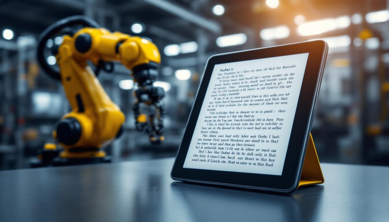 A photograph of a small tablet displaying an e-book or reading app