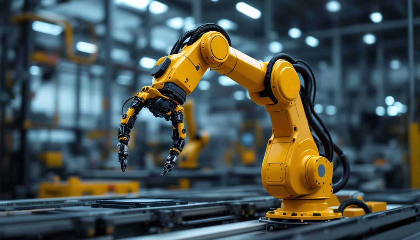 A photograph of a sleek industrial robotic arm in action
