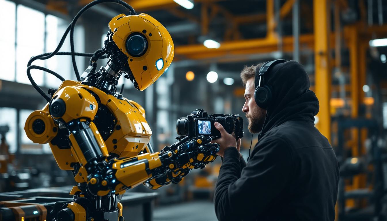A photograph of capture a photograph of a dynamic industrial robot in action