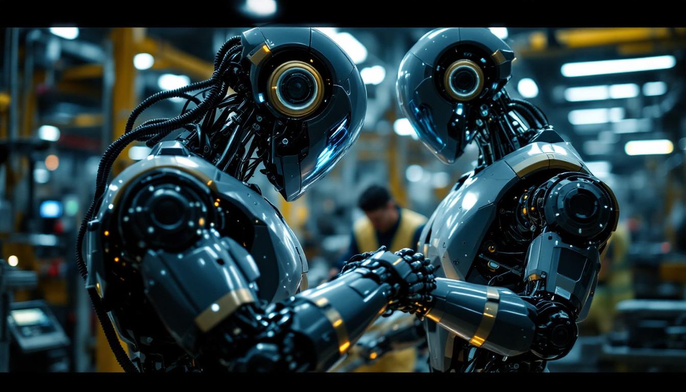 A photograph of a sleek industrial robot in action