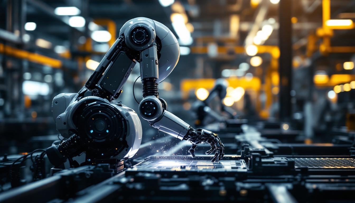 A photograph of a sleek industrial robot in action