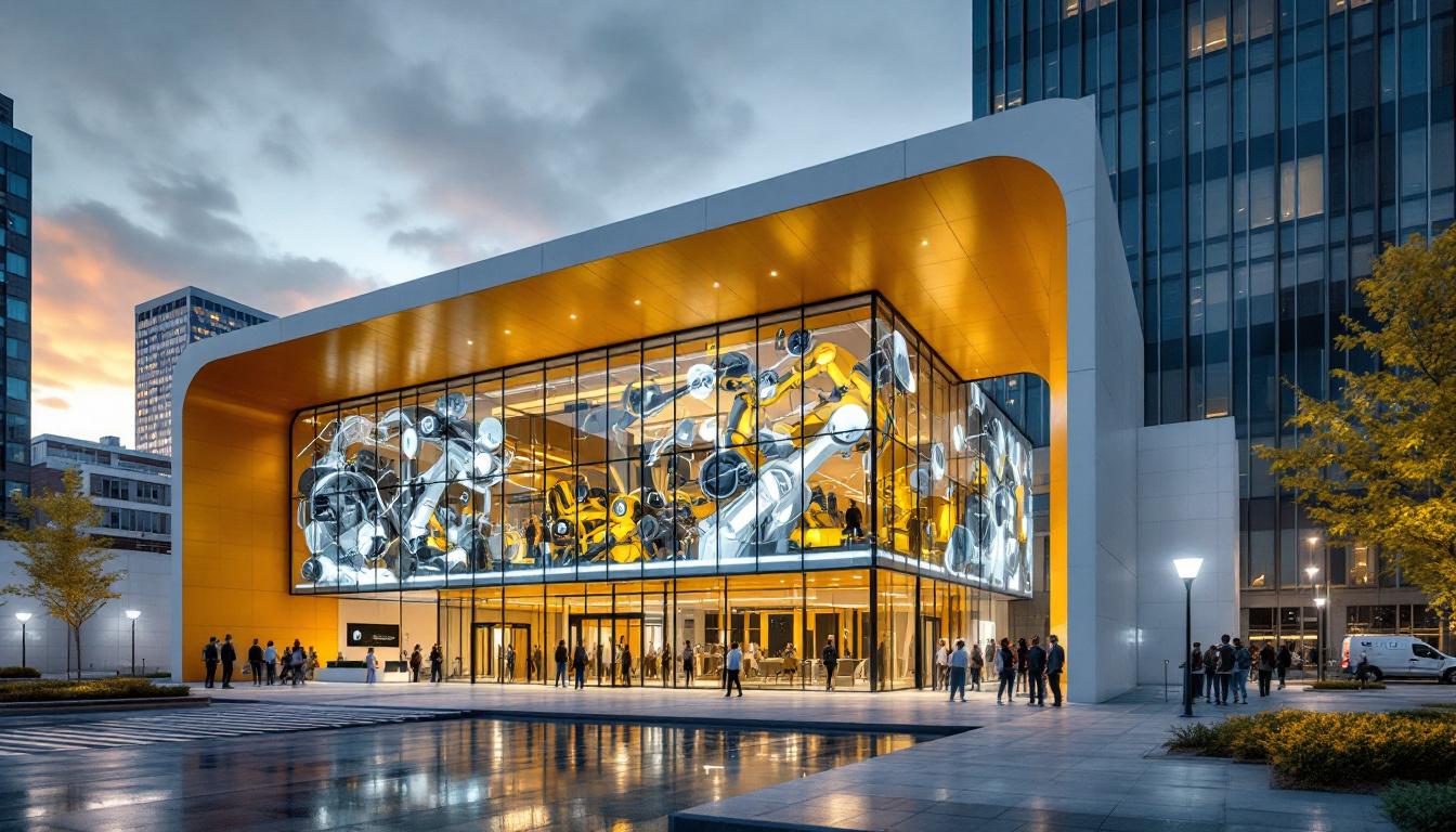 A photograph of the boston university visitor center showcasing its modern architecture