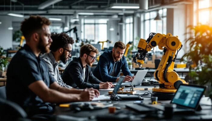 A photograph of capture a photograph of a bustling boston technology office