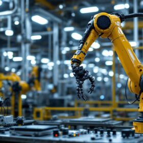 A photograph of a sophisticated industrial robotic arm in action